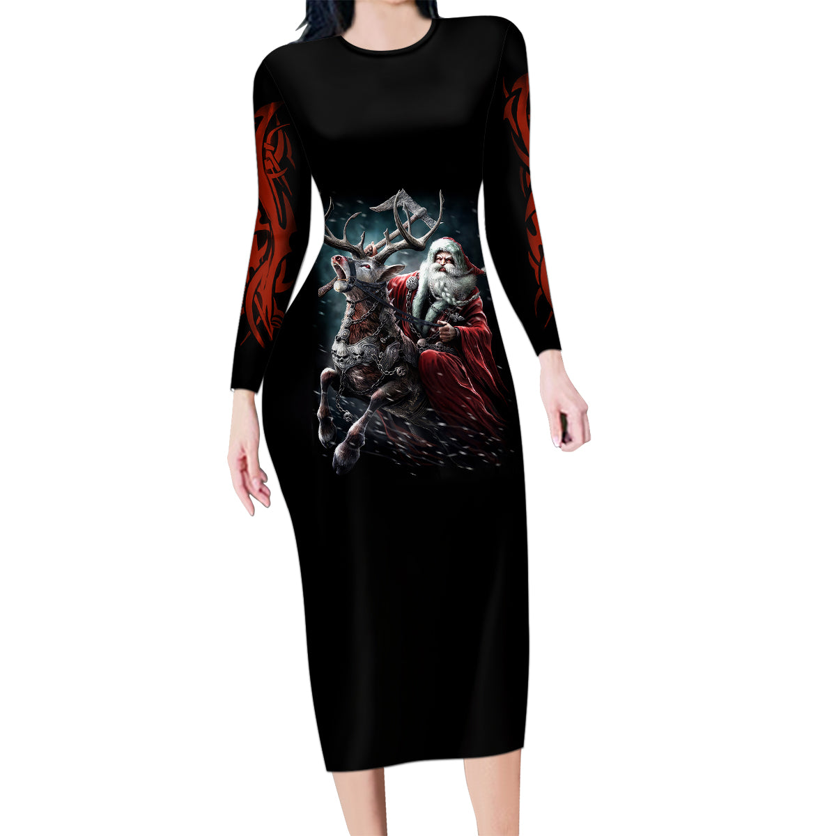 Viking Santa Claus Family Matching Long Sleeve Bodycon Dress and Hawaiian Shirt Vahalla Santa Clau Coming - Wonder Print Shop