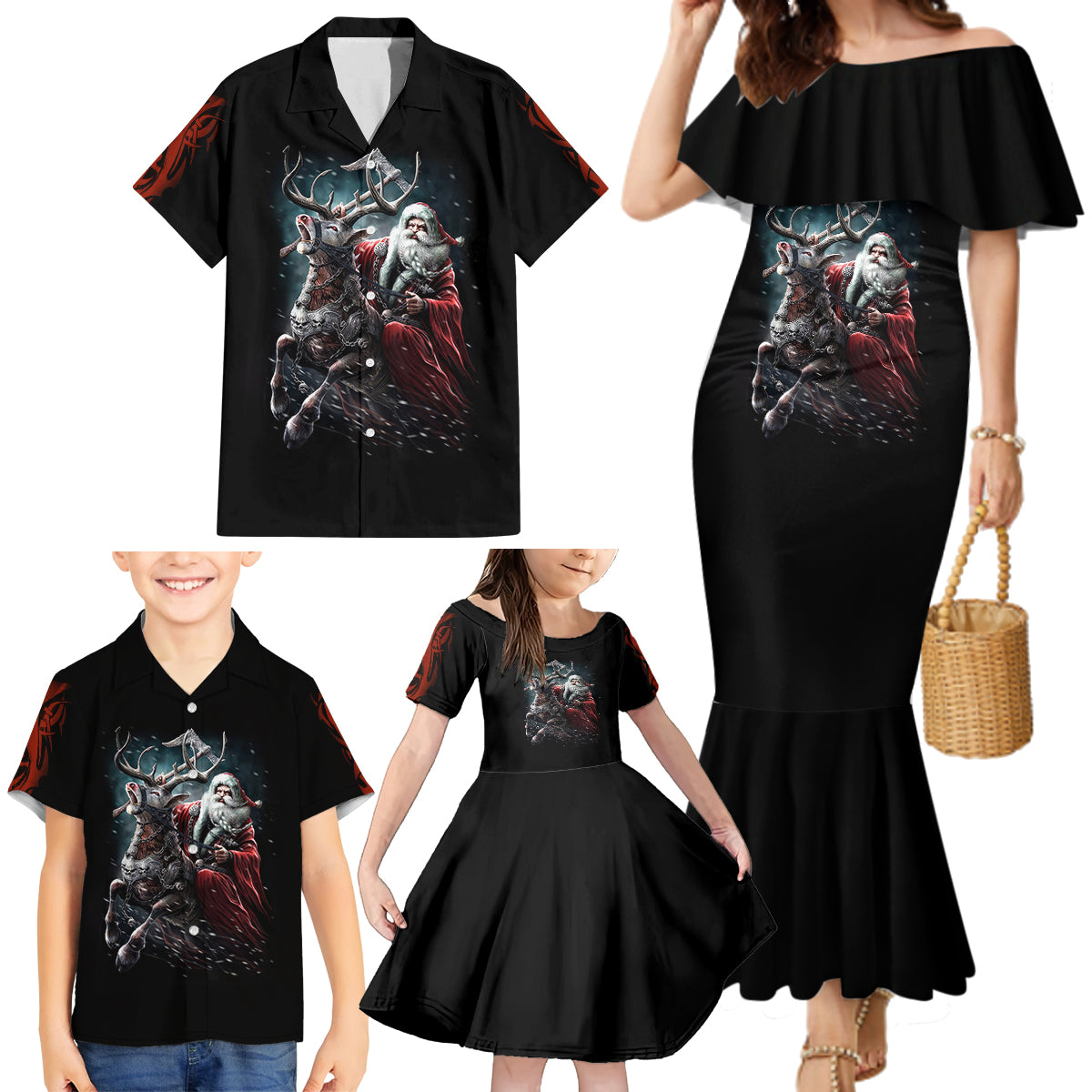 Viking Santa Claus Family Matching Mermaid Dress and Hawaiian Shirt Vahalla Santa Clau Coming - Wonder Print Shop