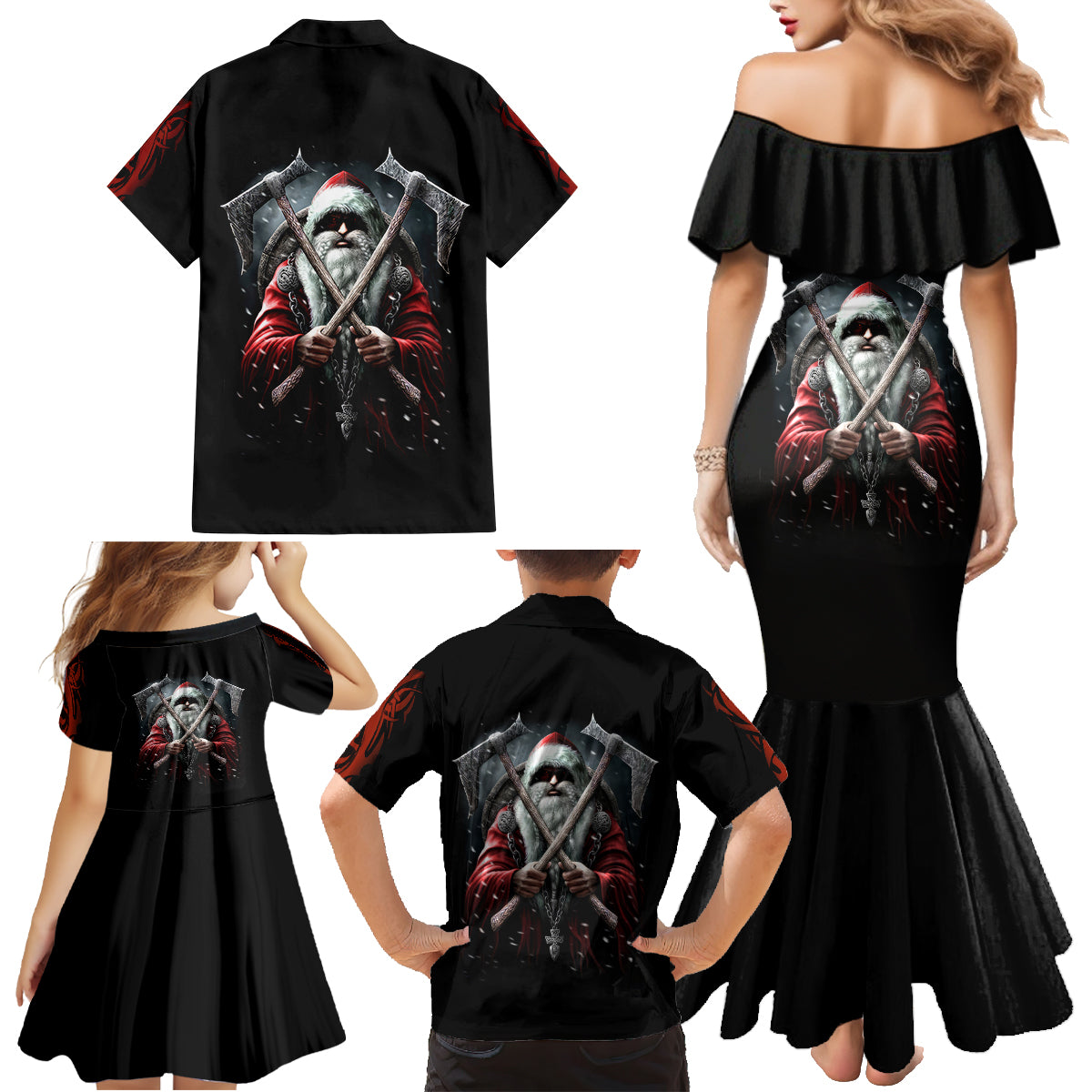 Viking Santa Claus Family Matching Mermaid Dress and Hawaiian Shirt Vahalla Santa Clau Coming - Wonder Print Shop