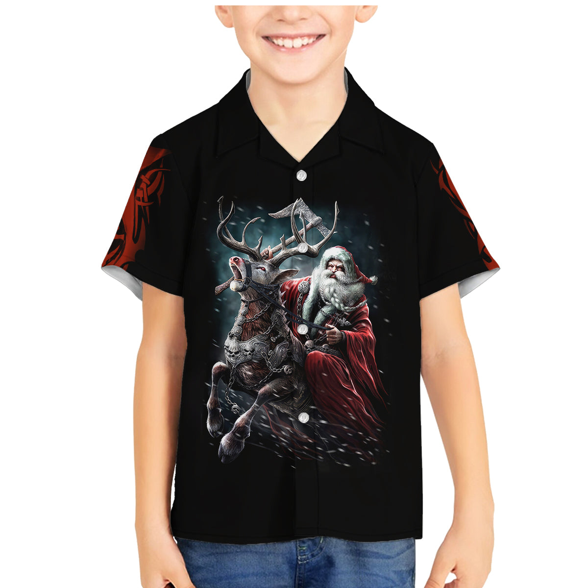 Viking Santa Claus Family Matching Mermaid Dress and Hawaiian Shirt Vahalla Santa Clau Coming - Wonder Print Shop