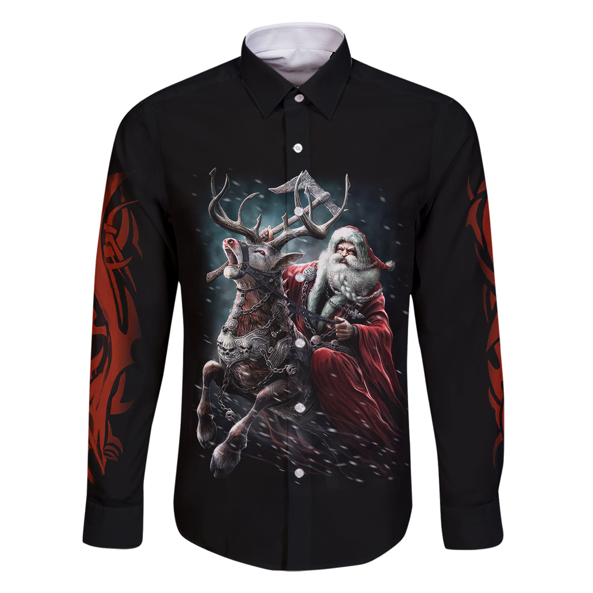 Viking Santa Claus Family Matching Off Shoulder Long Sleeve Dress and Hawaiian Shirt Vahalla Santa Clau Coming - Wonder Print Shop