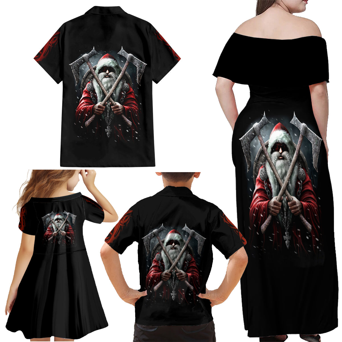 Viking Santa Claus Family Matching Off Shoulder Maxi Dress and Hawaiian Shirt Vahalla Santa Clau Coming - Wonder Print Shop