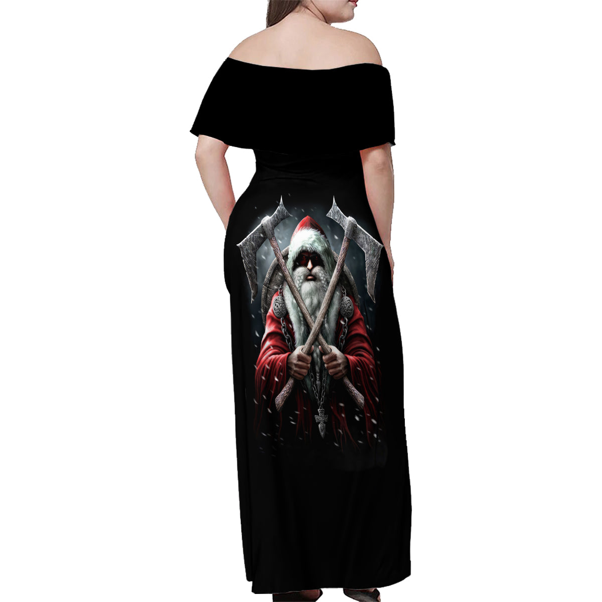 Viking Santa Claus Family Matching Off Shoulder Maxi Dress and Hawaiian Shirt Vahalla Santa Clau Coming - Wonder Print Shop