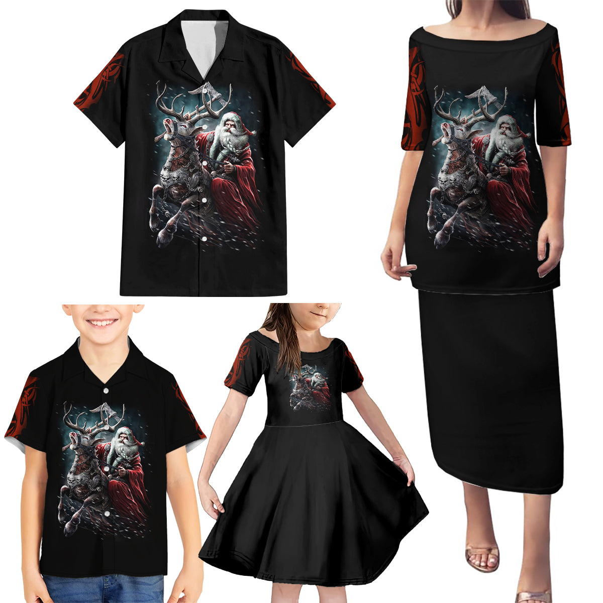 Viking Santa Claus Family Matching Puletasi Dress and Hawaiian Shirt Vahalla Santa Clau Coming - Wonder Print Shop