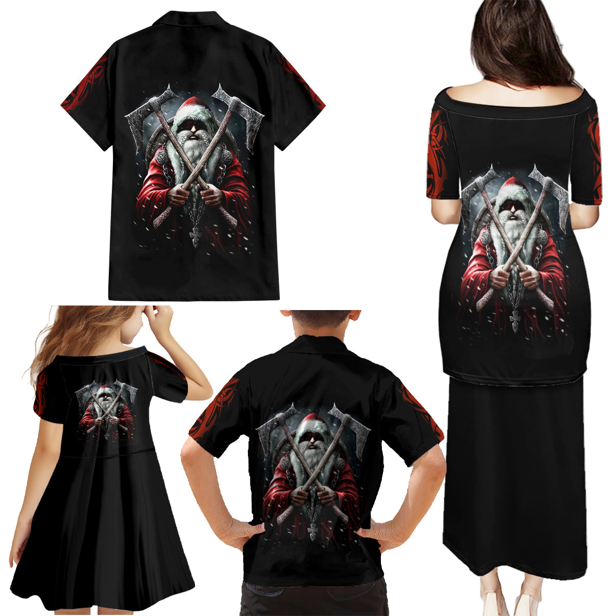 Viking Santa Claus Family Matching Puletasi Dress and Hawaiian Shirt Vahalla Santa Clau Coming - Wonder Print Shop