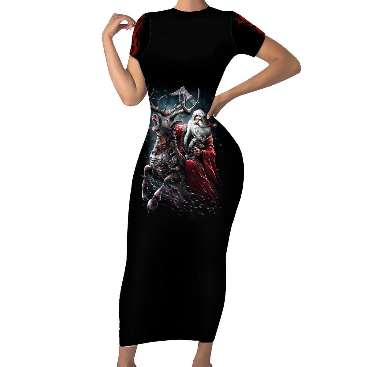 Viking Santa Claus Family Matching Short Sleeve Bodycon Dress and Hawaiian Shirt Vahalla Santa Clau Coming - Wonder Print Shop