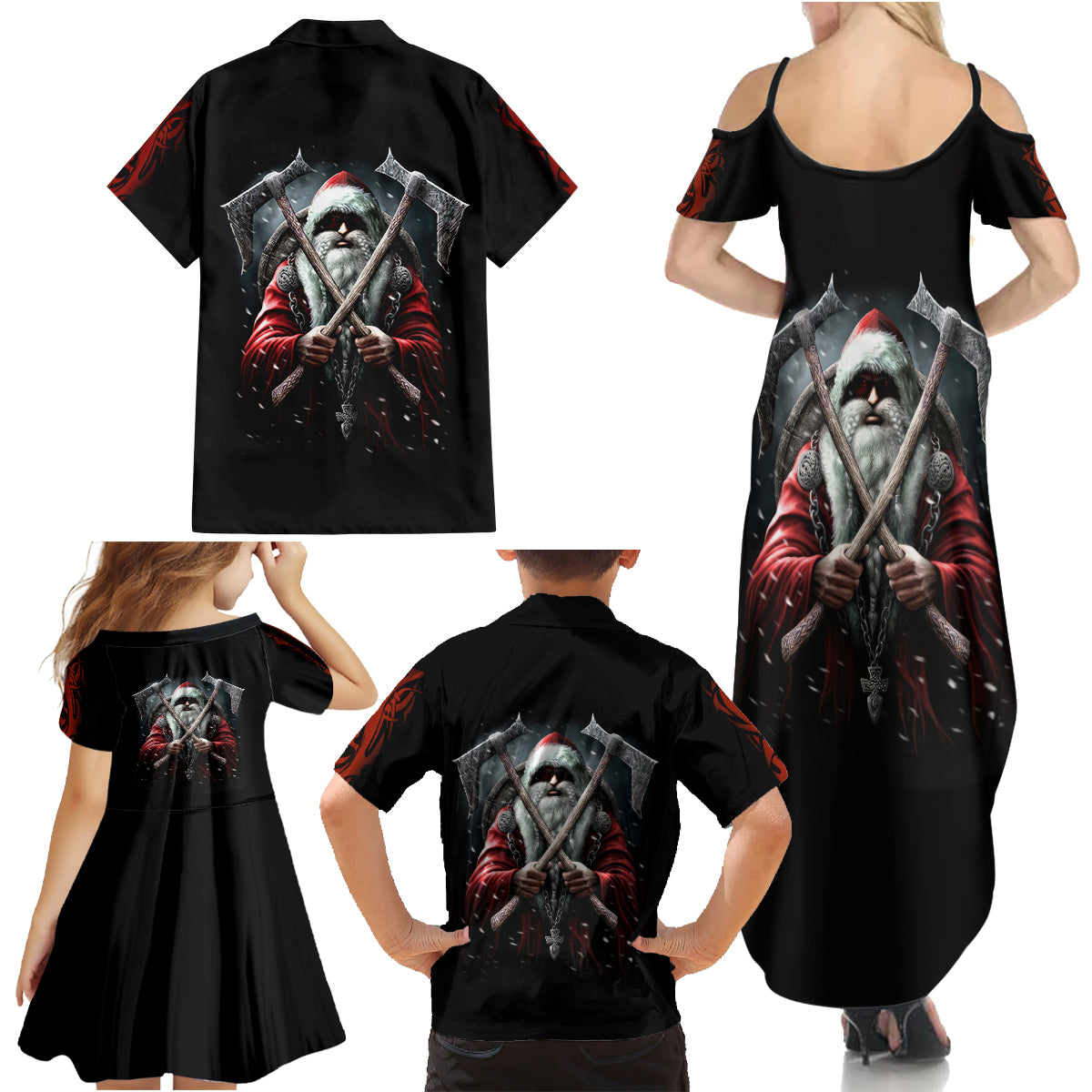 Viking Santa Claus Family Matching Summer Maxi Dress and Hawaiian Shirt Vahalla Santa Clau Coming - Wonder Print Shop