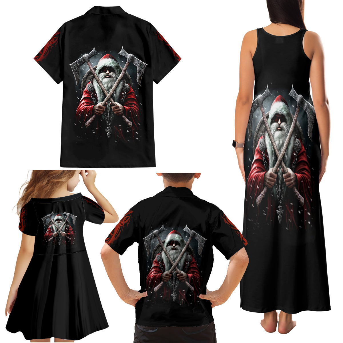 Viking Santa Claus Family Matching Tank Maxi Dress and Hawaiian Shirt Vahalla Santa Clau Coming - Wonder Print Shop