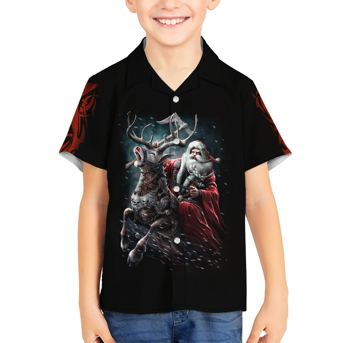 Viking Santa Claus Kid Hawaiian Shirt Vahalla Santa Clau Coming - Wonder Print Shop