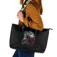 Viking Santa Claus Leather Tote Bag Vahalla Santa Clau Coming - Wonder Print Shop