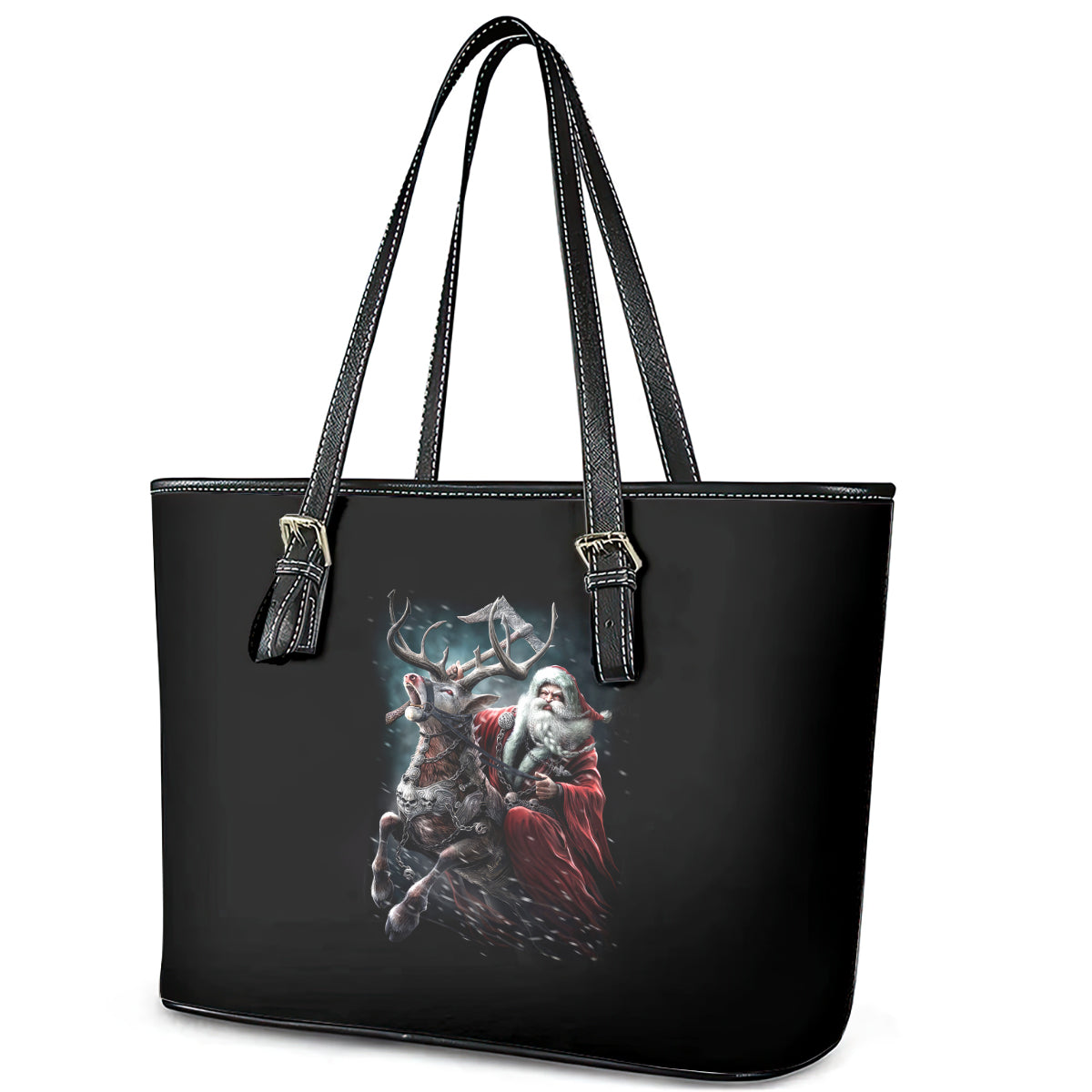 Viking Santa Claus Leather Tote Bag Vahalla Santa Clau Coming - Wonder Print Shop