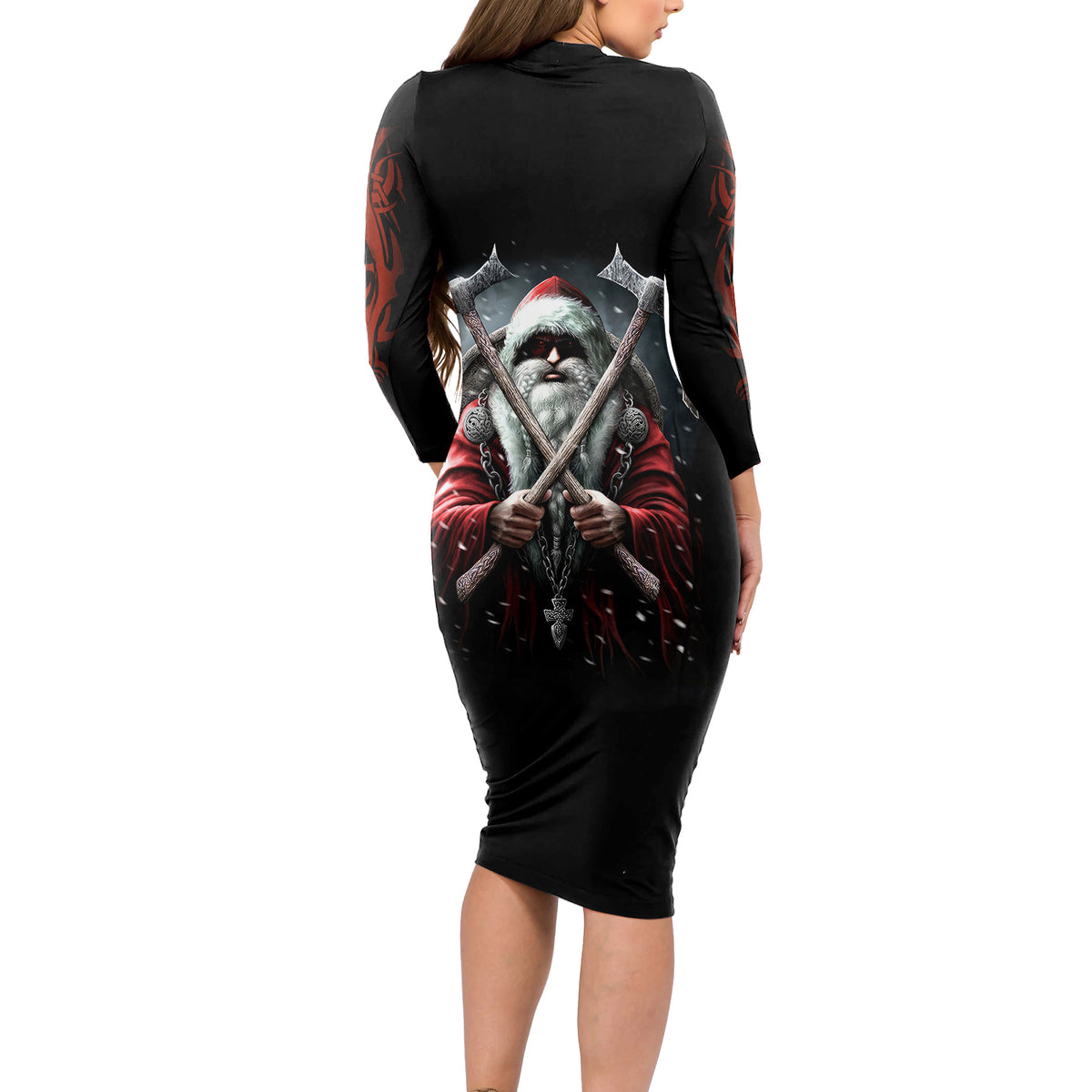 Viking Santa Claus Long Sleeve Bodycon Dress Vahalla Santa Clau Coming - Wonder Print Shop