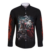 Viking Santa Claus Long Sleeve Button Shirt Vahalla Santa Clau Coming - Wonder Print Shop