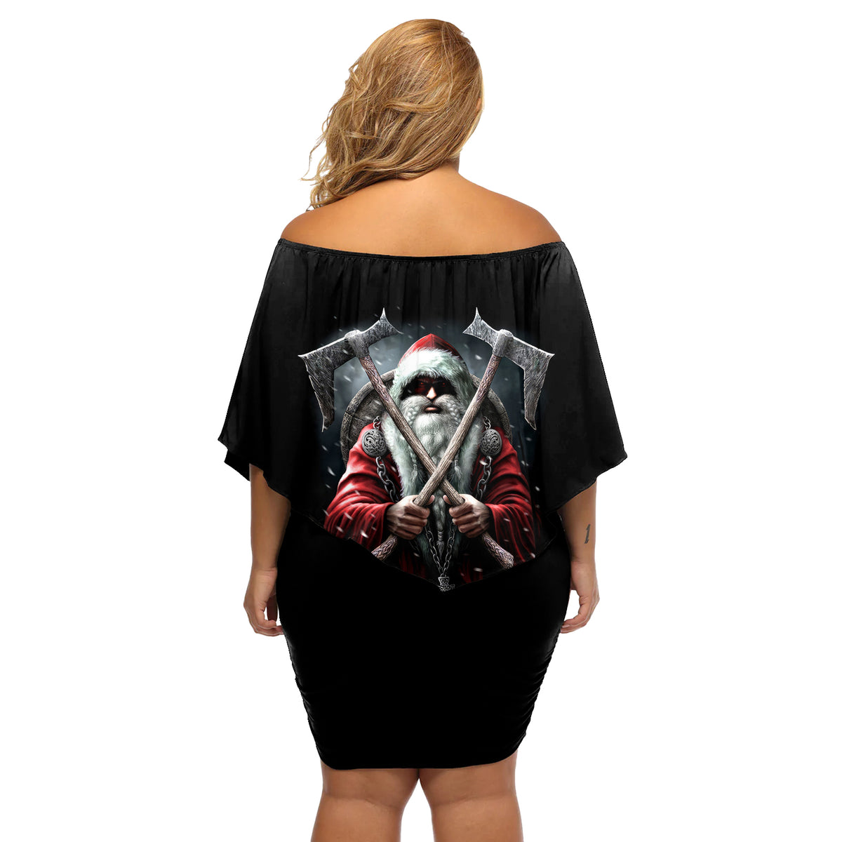 Viking Santa Claus Off Shoulder Short Dress Vahalla Santa Clau Coming - Wonder Print Shop