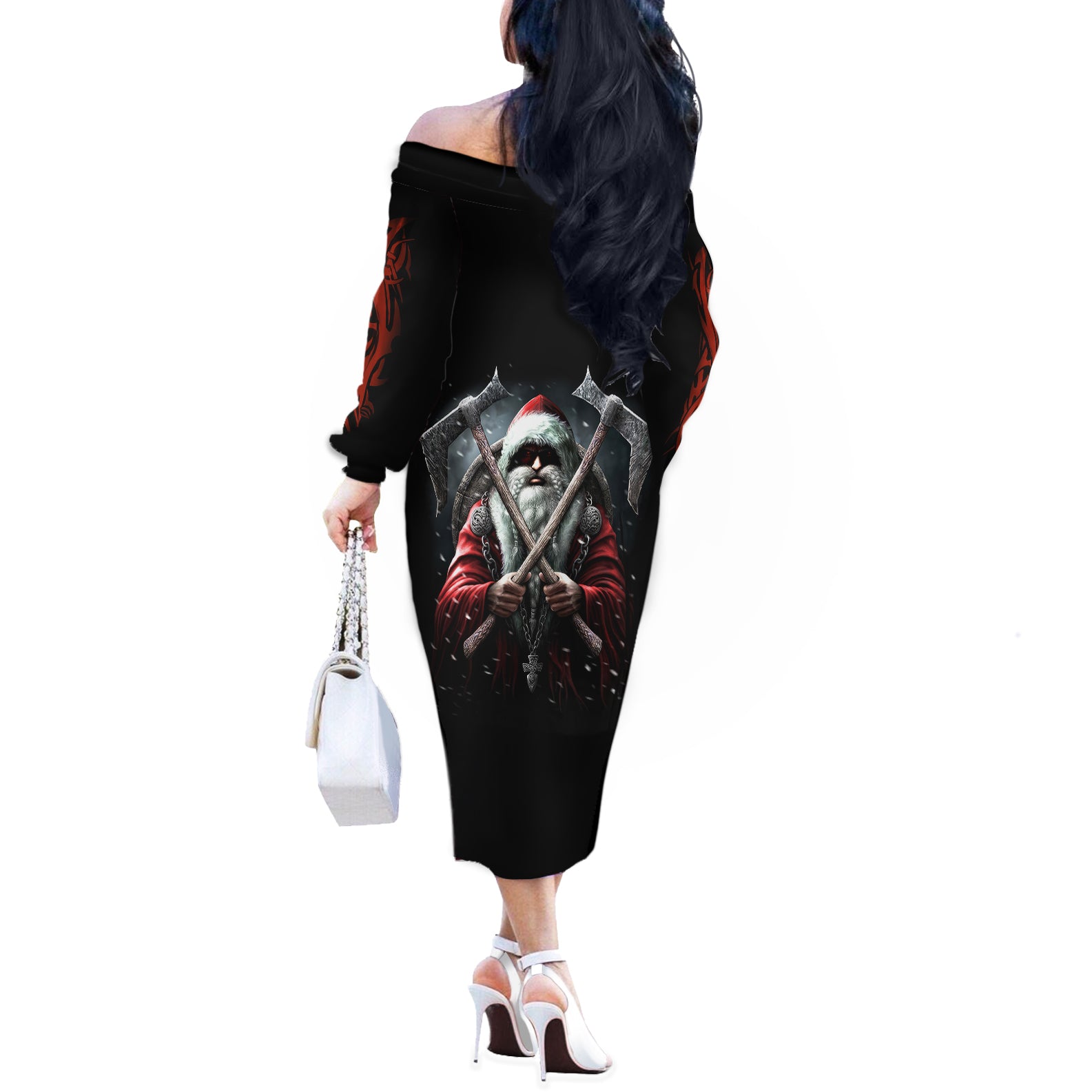 Viking Santa Claus Off The Shoulder Long Sleeve Dress Vahalla Santa Clau Coming - Wonder Print Shop