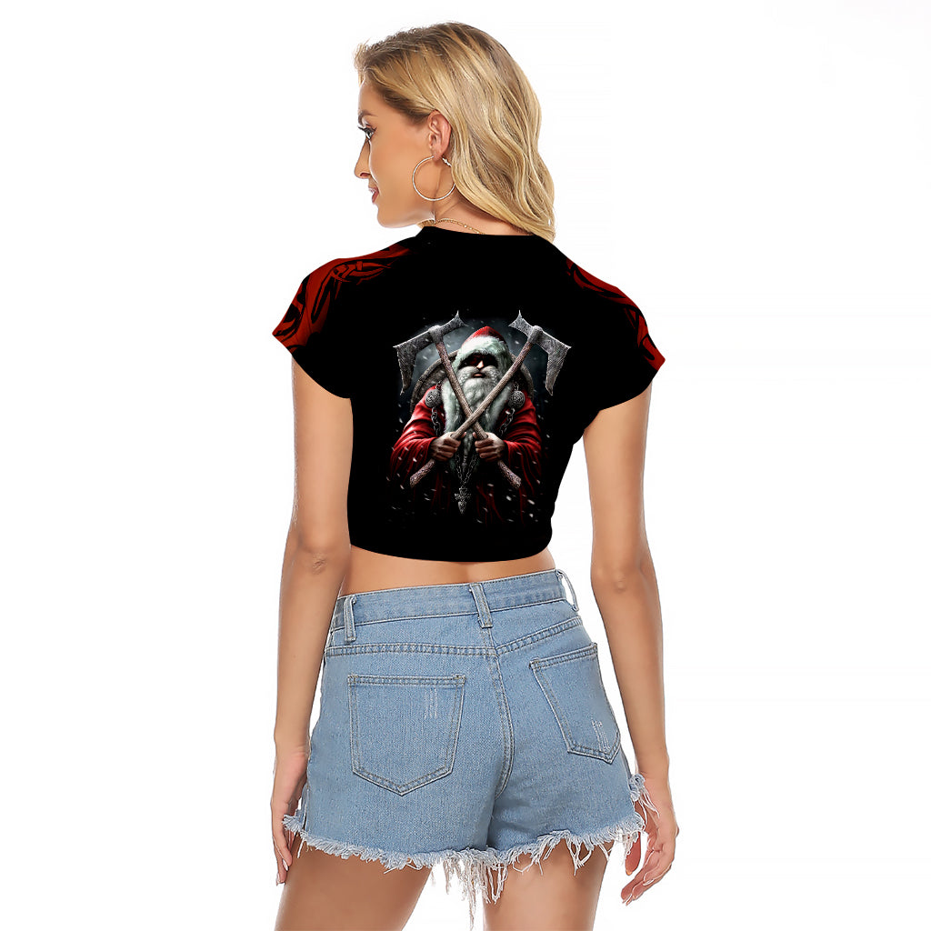 Viking Santa Claus Raglan Cropped T Shirt Vahalla Santa Clau Coming - Wonder Print Shop