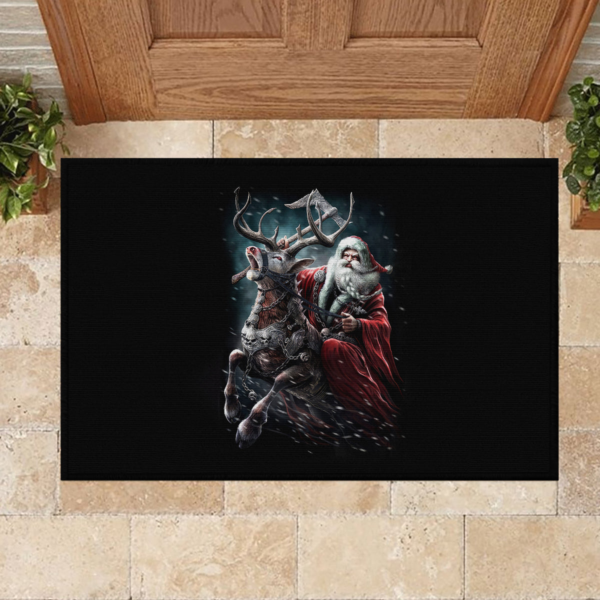 Viking Santa Claus Rubber Doormat Vahalla Santa Clau Coming - Wonder Print Shop