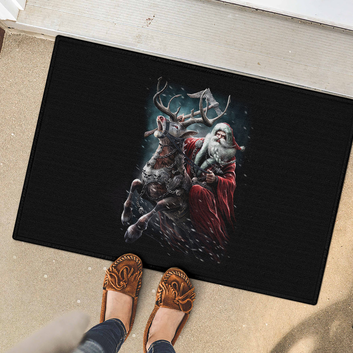 Viking Santa Claus Rubber Doormat Vahalla Santa Clau Coming - Wonder Print Shop