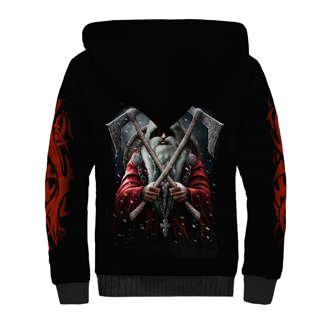 Viking Santa Claus Sherpa Hoodie Vahalla Santa Clau Coming - Wonder Print Shop
