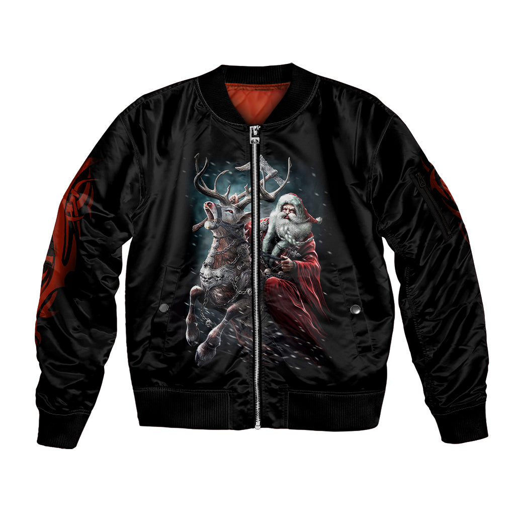 Viking Santa Claus Sleeve Zip Bomber Jacket Vahalla Santa Clau Coming - Wonder Print Shop