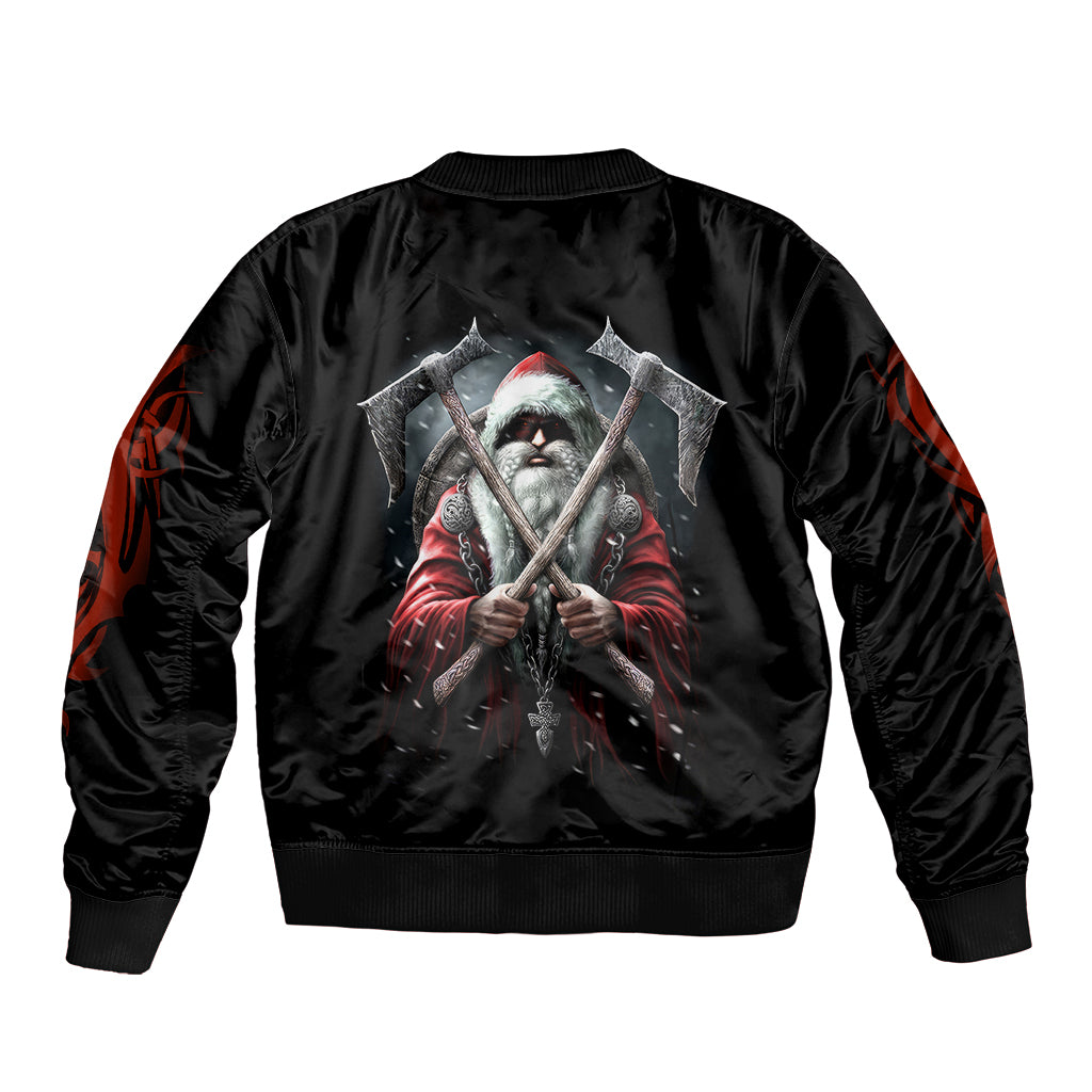 Viking Santa Claus Sleeve Zip Bomber Jacket Vahalla Santa Clau Coming - Wonder Print Shop