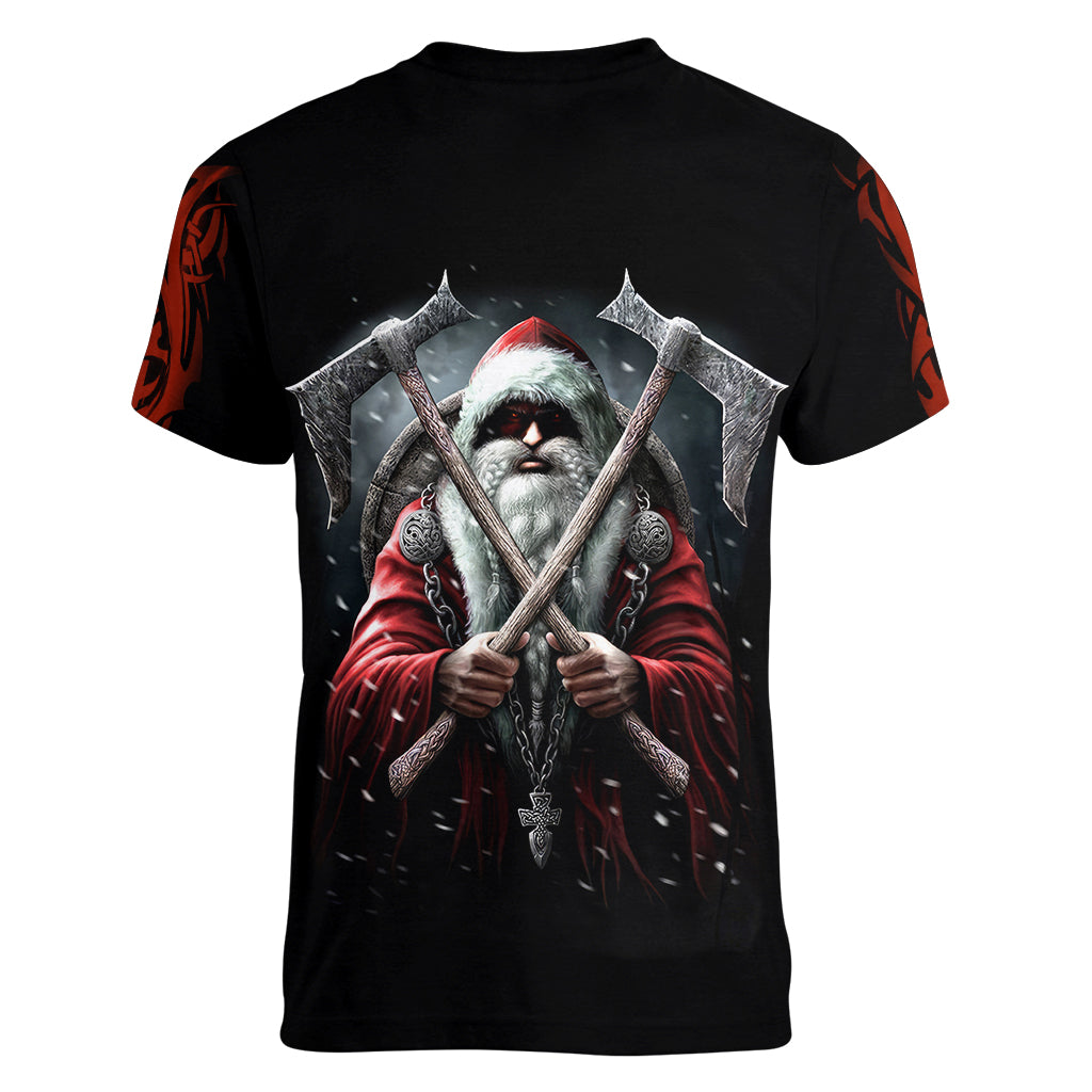 Viking Santa Claus Women V Neck T Shirt Vahalla Santa Clau Coming - Wonder Print Shop