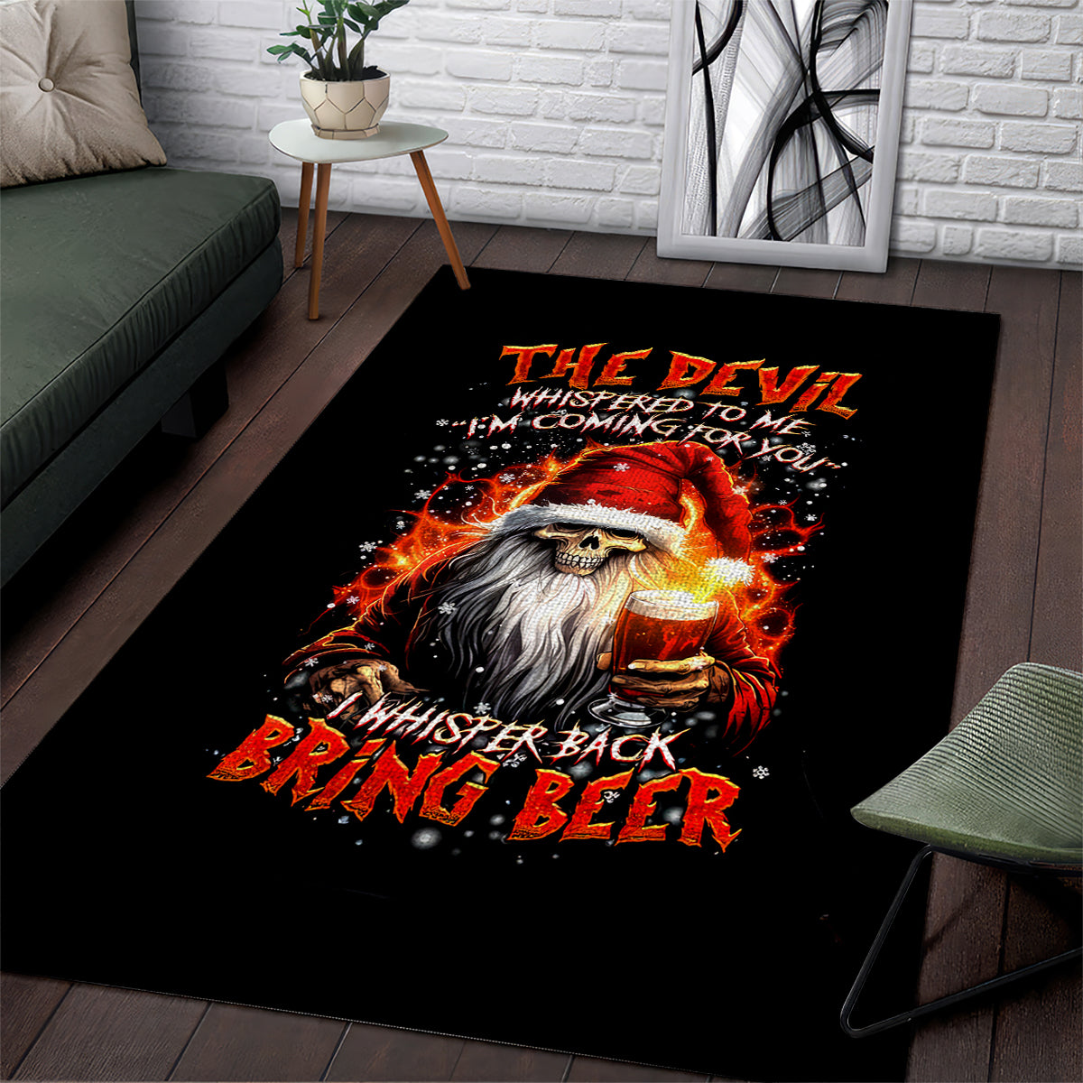 Skeleton Santa Claus Area Rug The Devil Whispered To Me I'm Coming For You I Whisper Back Bring Beer - Wonder Print Shop