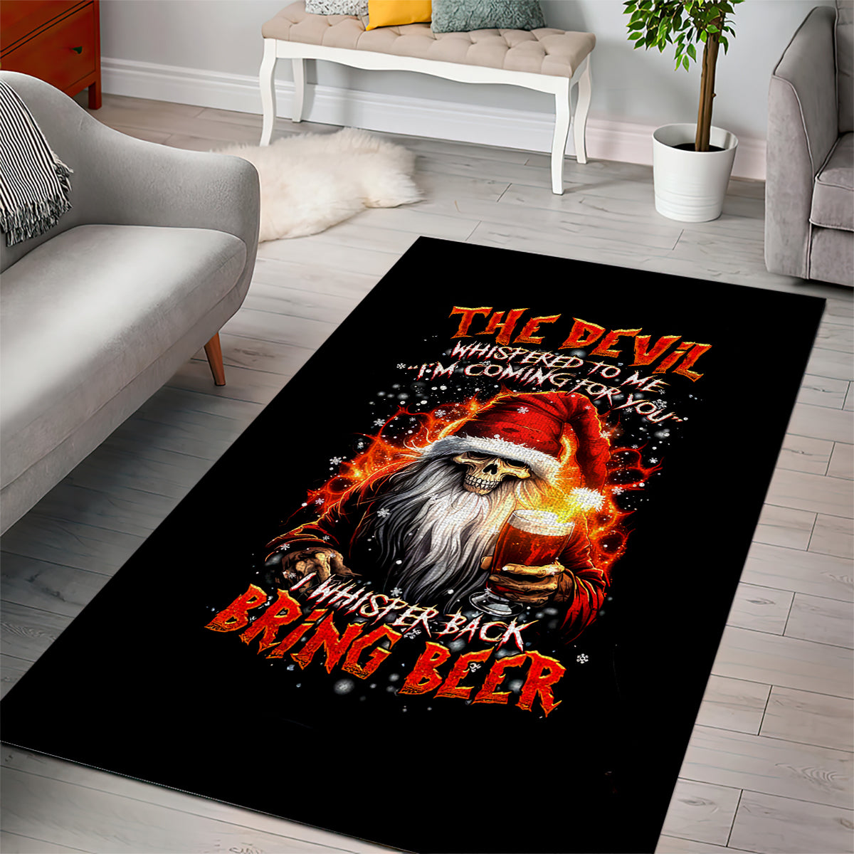 Skeleton Santa Claus Area Rug The Devil Whispered To Me I'm Coming For You I Whisper Back Bring Beer - Wonder Print Shop