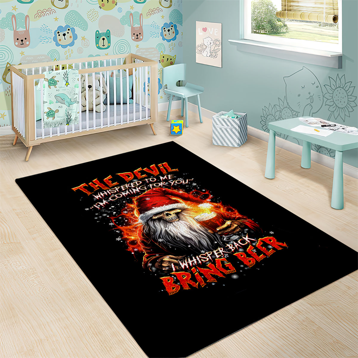 Skeleton Santa Claus Area Rug The Devil Whispered To Me I'm Coming For You I Whisper Back Bring Beer - Wonder Print Shop