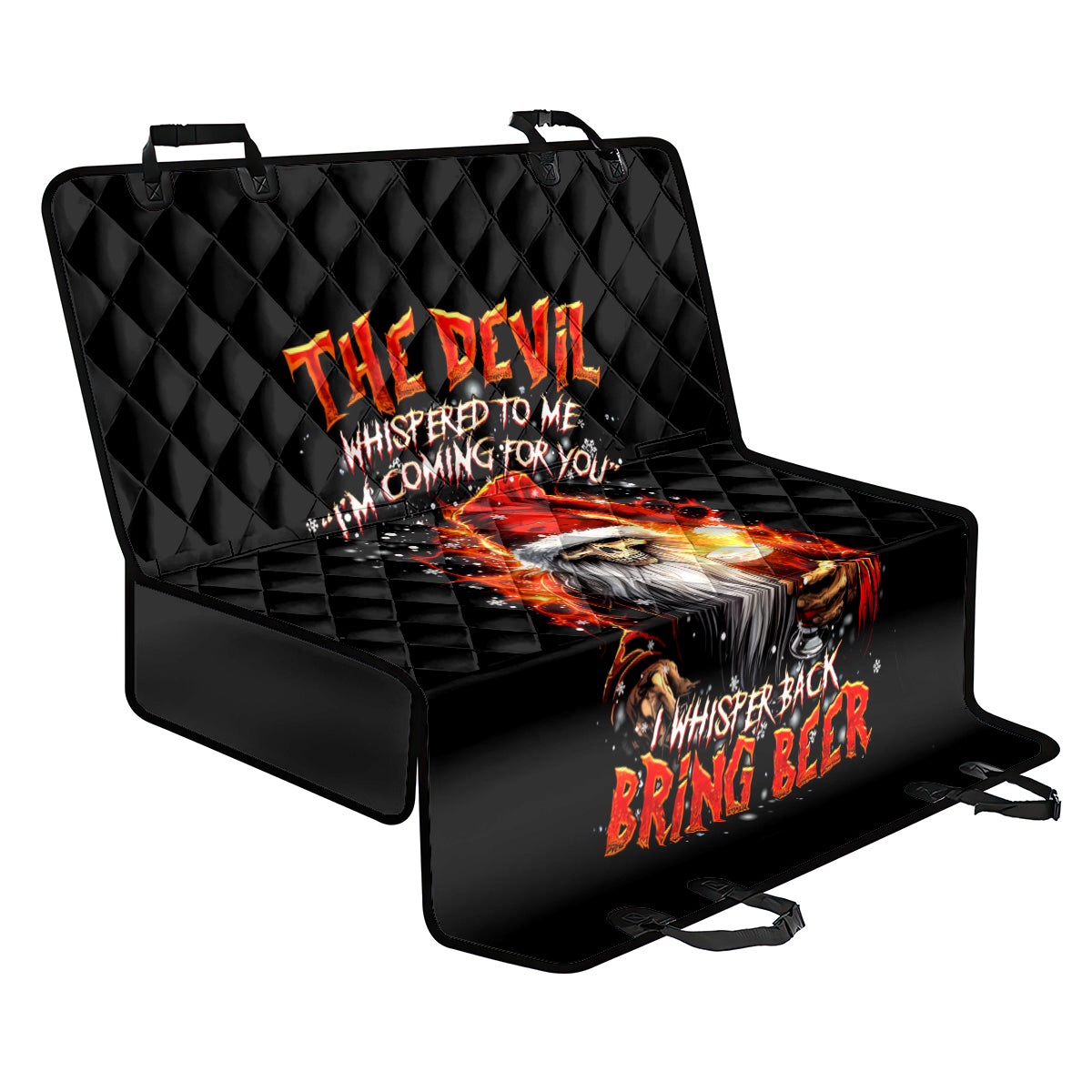 Skeleton Santa Claus Back Car Seat Cover The Devil Whispered To Me I'm Coming For You I Whisper Back Bring Beer - Wonder Print Shop