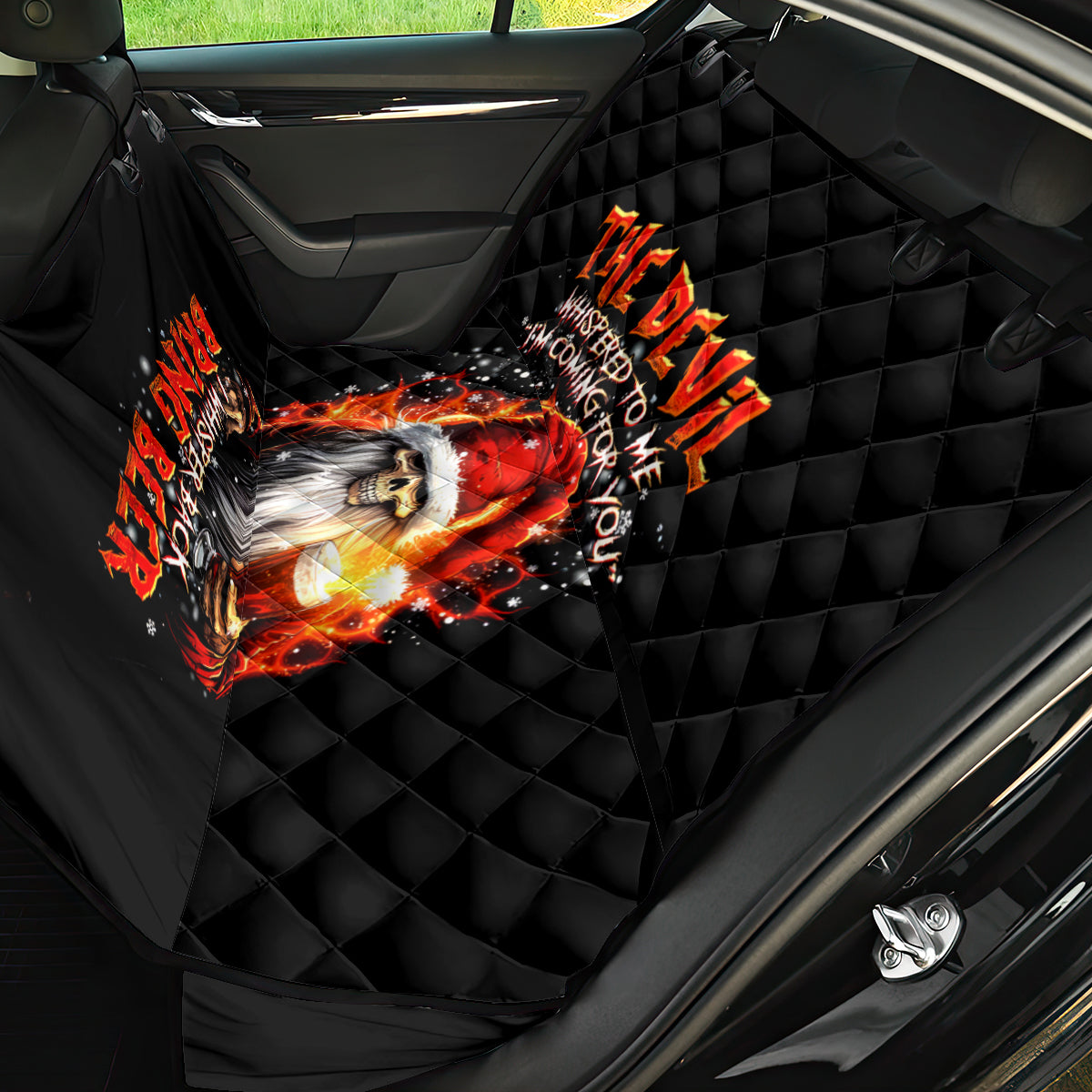 Skeleton Santa Claus Back Car Seat Cover The Devil Whispered To Me I'm Coming For You I Whisper Back Bring Beer - Wonder Print Shop