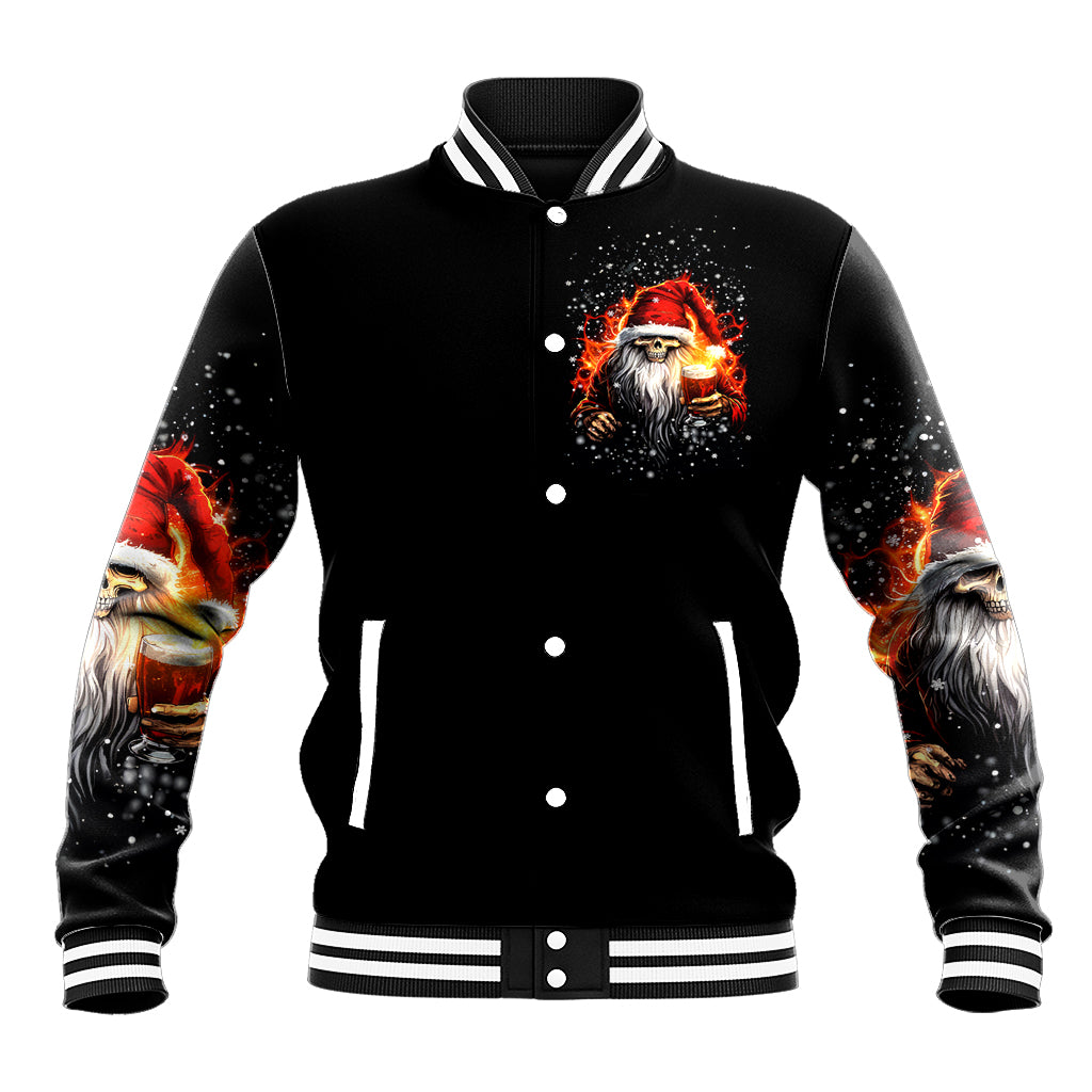 Skeleton Santa Claus Baseball Jacket The Devil Whispered To Me I'm Coming For You I Whisper Back Bring Beer - Wonder Print Shop