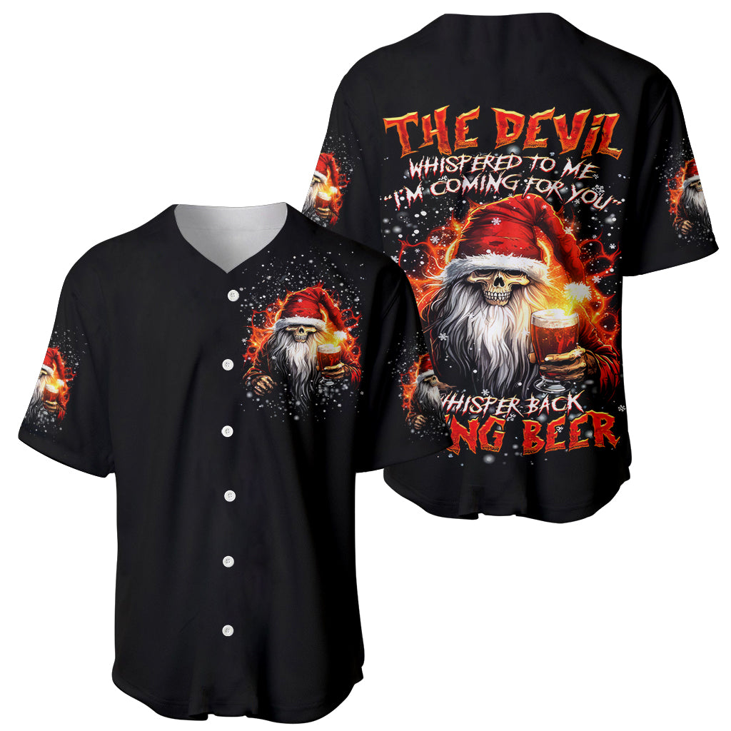 Skeleton Santa Claus Baseball Jersey The Devil Whispered To Me I'm Coming For You I Whisper Back Bring Beer - Wonder Print Shop