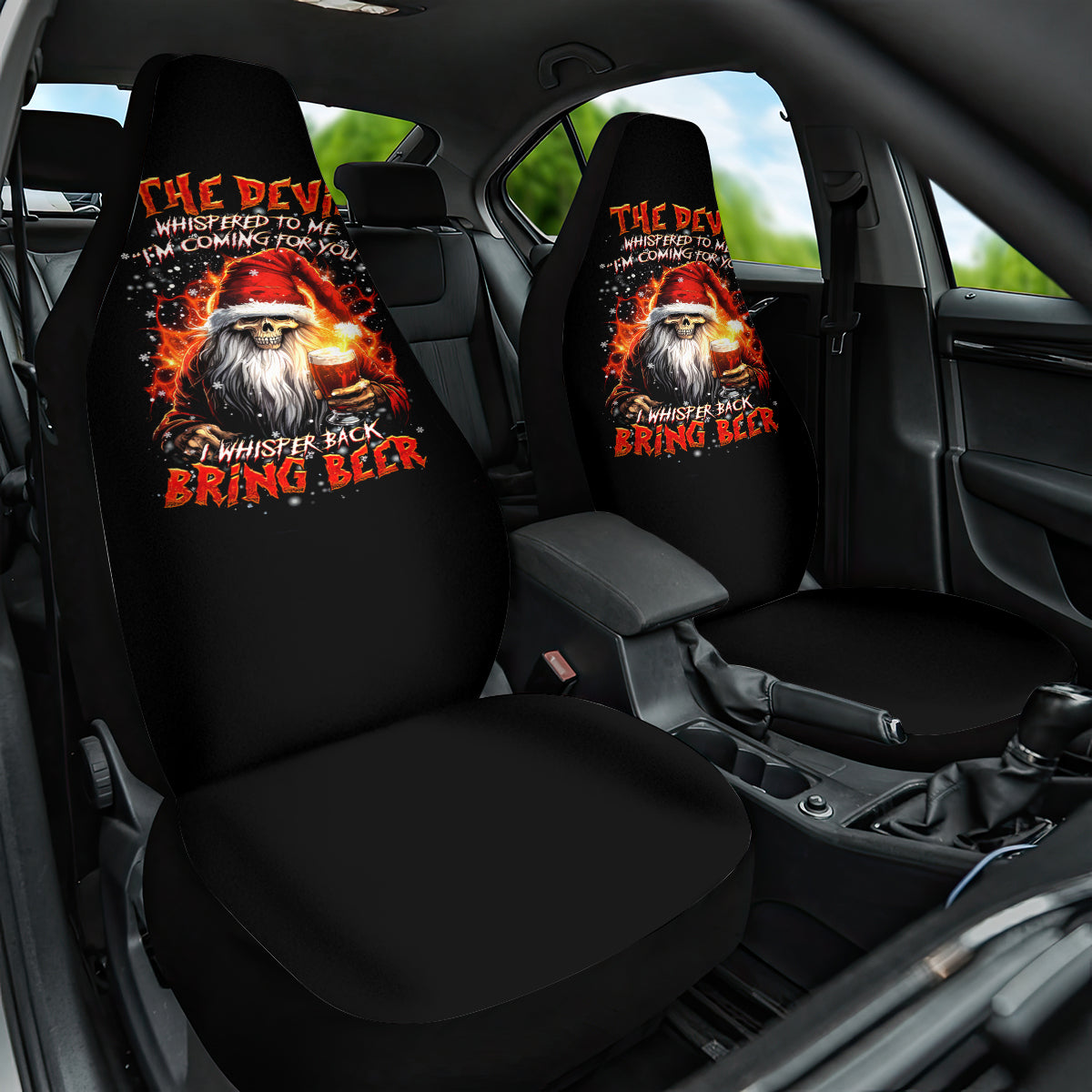 Skeleton Santa Claus Car Seat Cover The Devil Whispered To Me I'm Coming For You I Whisper Back Bring Beer - Wonder Print Shop