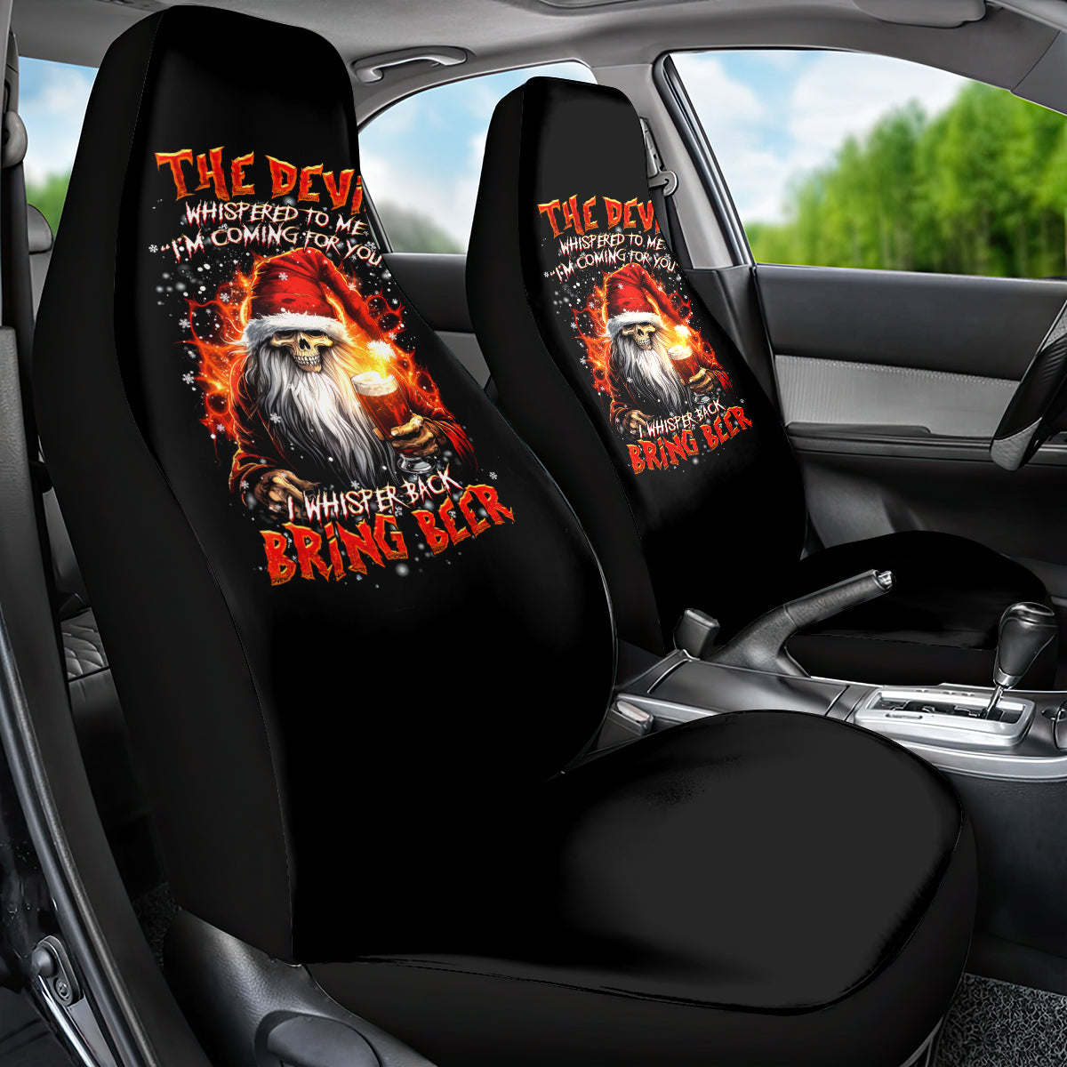 Skeleton Santa Claus Car Seat Cover The Devil Whispered To Me I'm Coming For You I Whisper Back Bring Beer - Wonder Print Shop