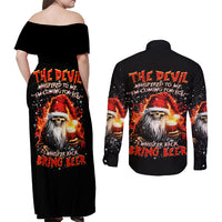 Skeleton Santa Claus Couples Matching Off Shoulder Maxi Dress and Long Sleeve Button Shirt The Devil Whispered To Me I'm Coming For You I Whisper Back Bring Beer - Wonder Print Shop