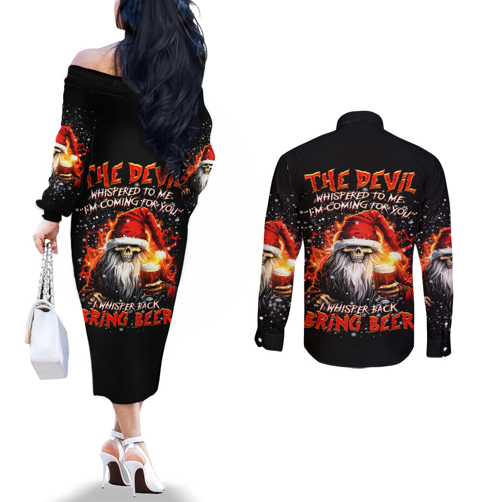 skeleton-santa-claus-couples-matching-off-the-shoulder-long-sleeve-dress-and-long-sleeve-button-shirt-the-devil-whispered-to-me-im-coming-for-you-i-whisper-back-bring-beer