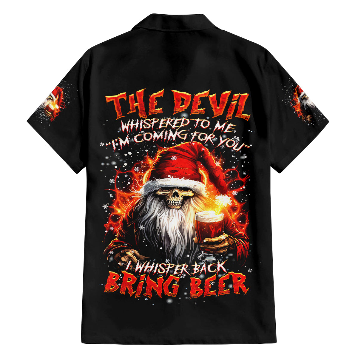 Skeleton Santa Claus Family Matching Off Shoulder Short Dress and Hawaiian Shirt The Devil Whispered To Me I'm Coming For You I Whisper Back Bring Beer - Wonder Print Shop