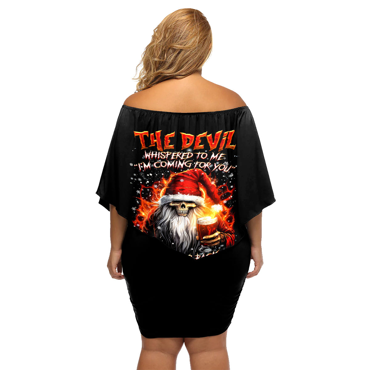 Skeleton Santa Claus Family Matching Off Shoulder Short Dress and Hawaiian Shirt The Devil Whispered To Me I'm Coming For You I Whisper Back Bring Beer - Wonder Print Shop