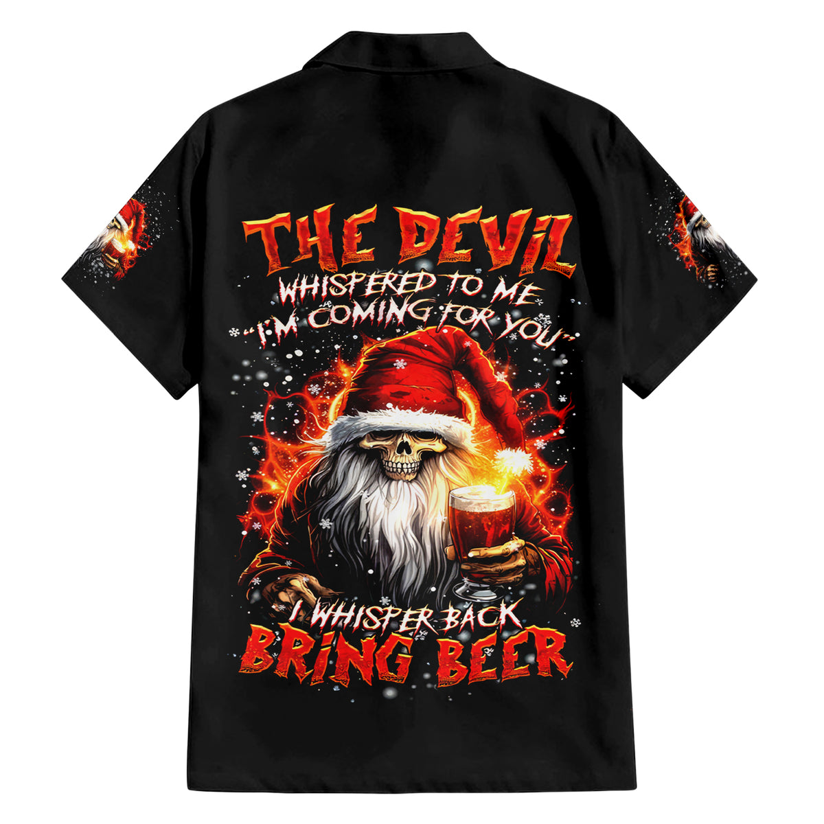 Skeleton Santa Claus Family Matching Short Sleeve Bodycon Dress and Hawaiian Shirt The Devil Whispered To Me I'm Coming For You I Whisper Back Bring Beer - Wonder Print Shop