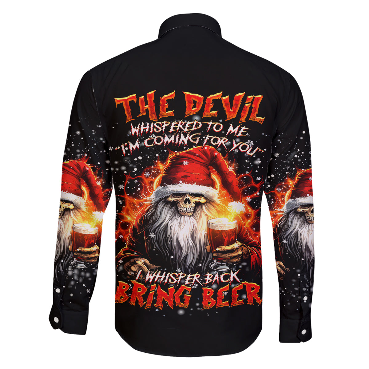 Skeleton Santa Claus Family Matching Summer Maxi Dress and Hawaiian Shirt The Devil Whispered To Me I'm Coming For You I Whisper Back Bring Beer - Wonder Print Shop
