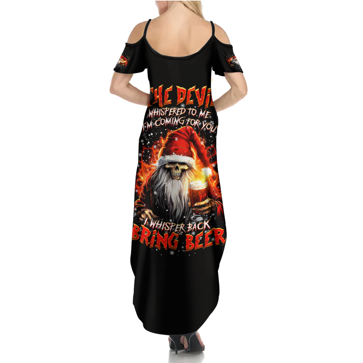 Skeleton Santa Claus Family Matching Summer Maxi Dress and Hawaiian Shirt The Devil Whispered To Me I'm Coming For You I Whisper Back Bring Beer - Wonder Print Shop
