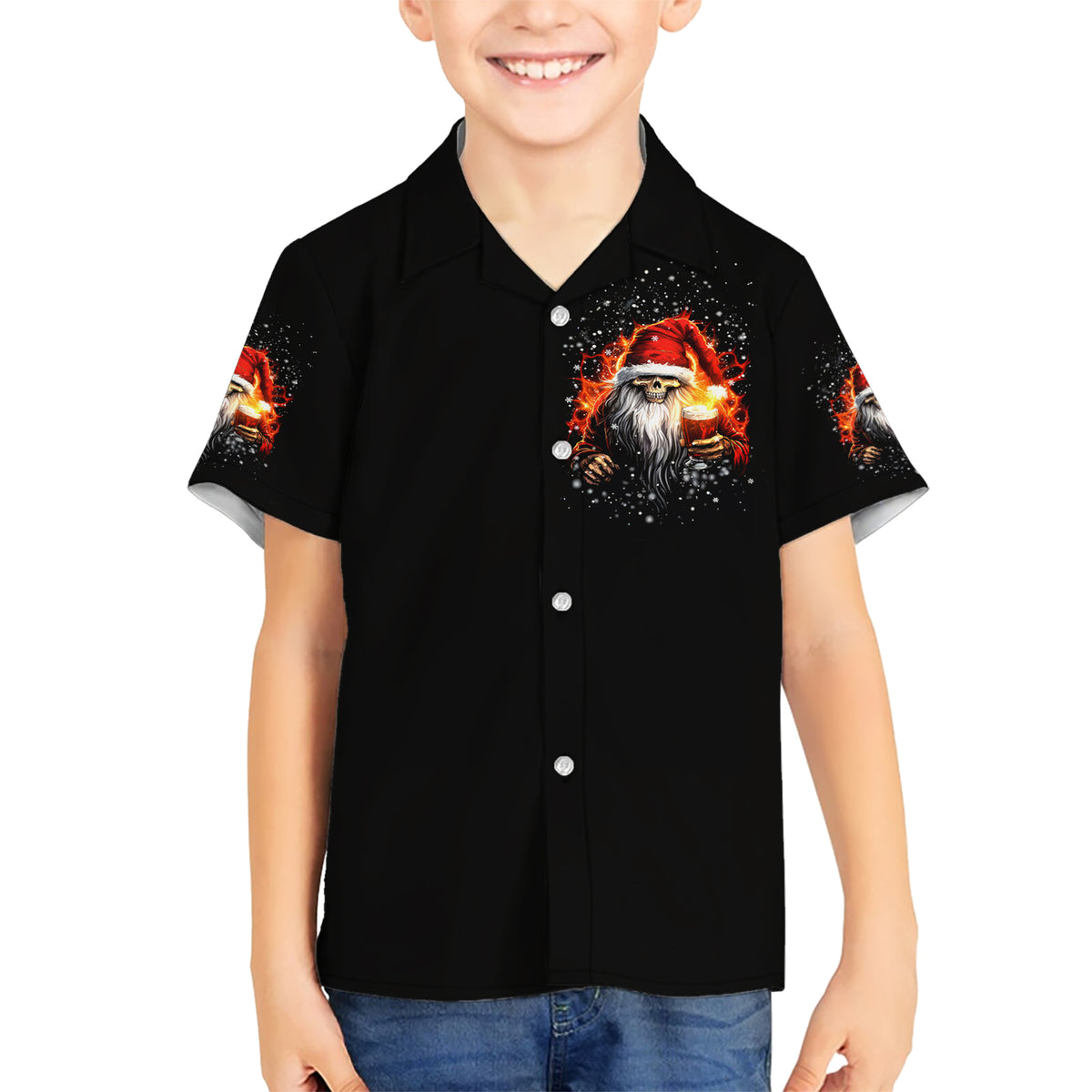 Skeleton Santa Claus Kid Hawaiian Shirt The Devil Whispered To Me I'm Coming For You I Whisper Back Bring Beer - Wonder Print Shop