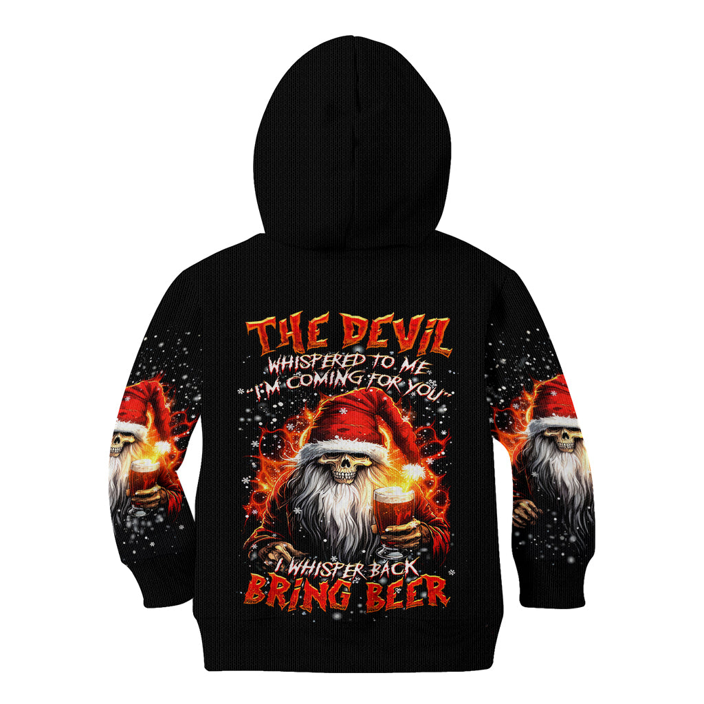 Skeleton Santa Claus Kid Hoodie The Devil Whispered To Me I'm Coming For You I Whisper Back Bring Beer - Wonder Print Shop