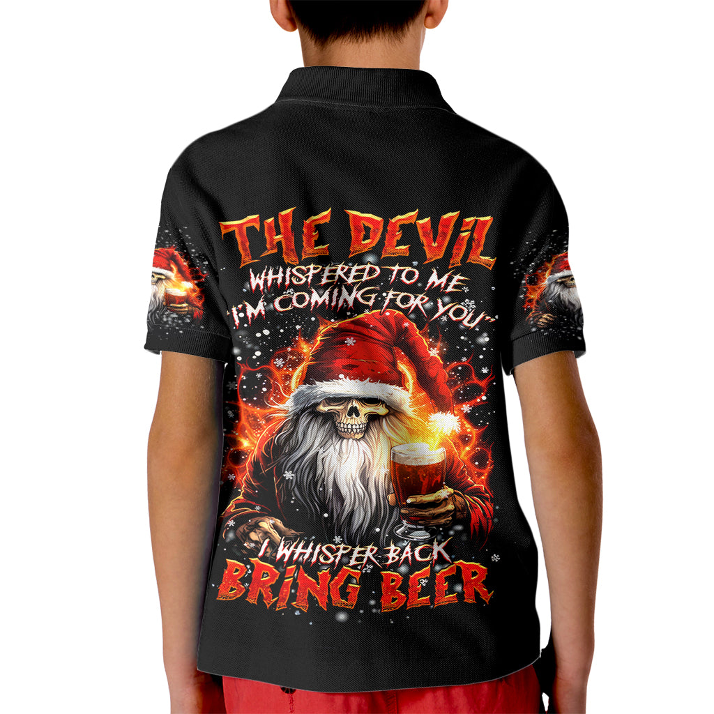 Skeleton Santa Claus Kid Polo Shirt The Devil Whispered To Me I'm Coming For You I Whisper Back Bring Beer - Wonder Print Shop