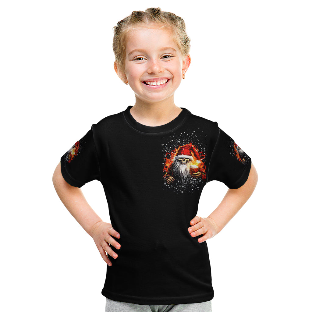 Skeleton Santa Claus Kid T Shirt The Devil Whispered To Me I'm Coming For You I Whisper Back Bring Beer - Wonder Print Shop