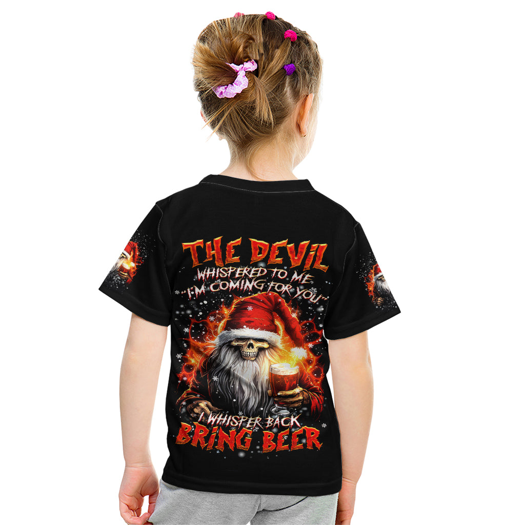 Skeleton Santa Claus Kid T Shirt The Devil Whispered To Me I'm Coming For You I Whisper Back Bring Beer - Wonder Print Shop