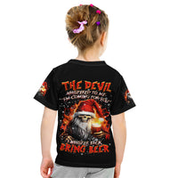Skeleton Santa Claus Kid T Shirt The Devil Whispered To Me I'm Coming For You I Whisper Back Bring Beer - Wonder Print Shop