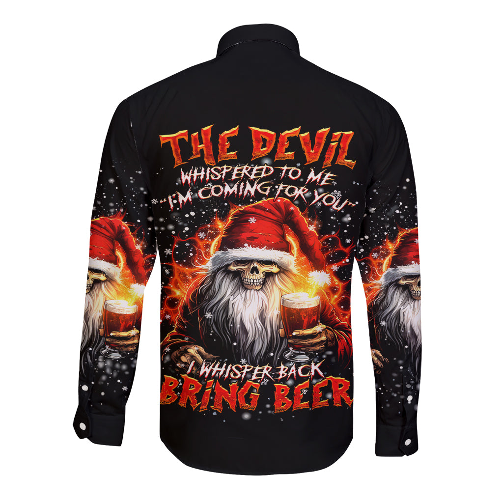 Skeleton Santa Claus Long Sleeve Button Shirt The Devil Whispered To Me I'm Coming For You I Whisper Back Bring Beer - Wonder Print Shop