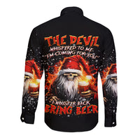 Skeleton Santa Claus Long Sleeve Button Shirt The Devil Whispered To Me I'm Coming For You I Whisper Back Bring Beer - Wonder Print Shop